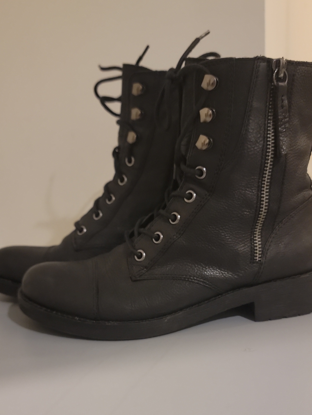 Geox Respira Black Leather Lace-Up Side-Zip Boots - Size 8